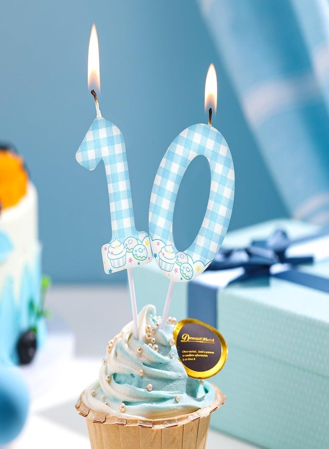Conelist Cute Anime Themed Birthday Number Candles Kawaii Theme Birthday Cake Topper Blue and White Plaid, Cloud and Cake Pattern Candle for Girls Party Decor Supplies (Number 10) - Image 2